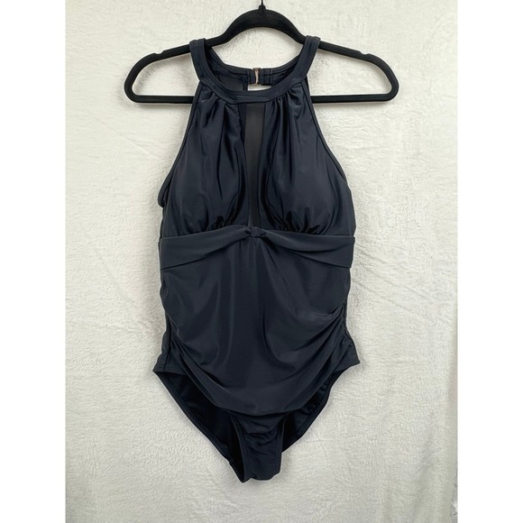 Black Mesh One Piece Swimsuit Bathing suit Minimalist Resort Luxe Sophisticated - Picture 2 of 12
